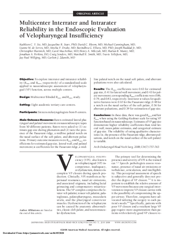 (PDF) Multicenter Interrater and Intrarater Reliability in the ...