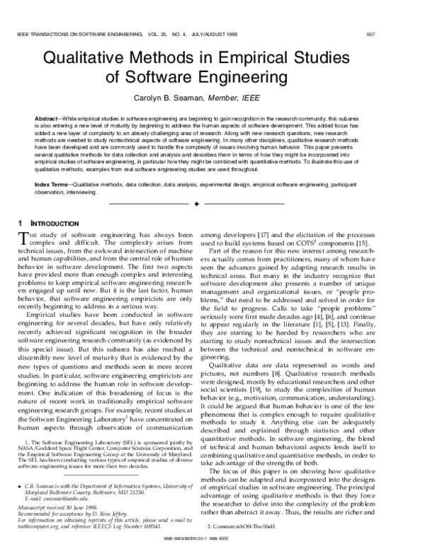 (PDF) Qualitative methods in empirical studies of software engineering