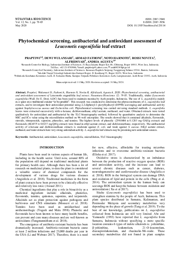(PDF) Phytochemical screening, antibacterial and antioxidant assessment ...