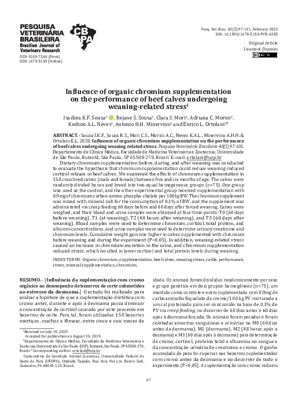 (PDF) Influence of organic chromium supplementation on the performance ...