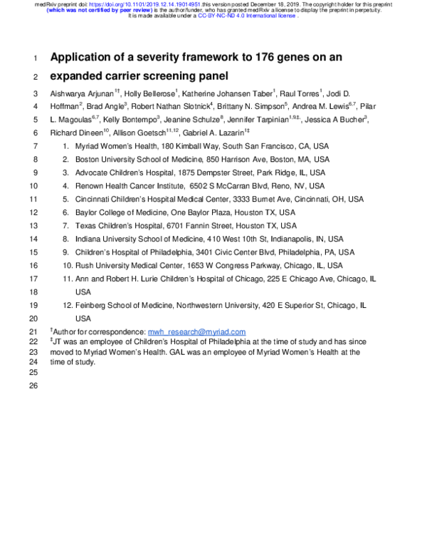 (PDF) Application of a severity framework to 176 genes on an expanded carrier screening panel
