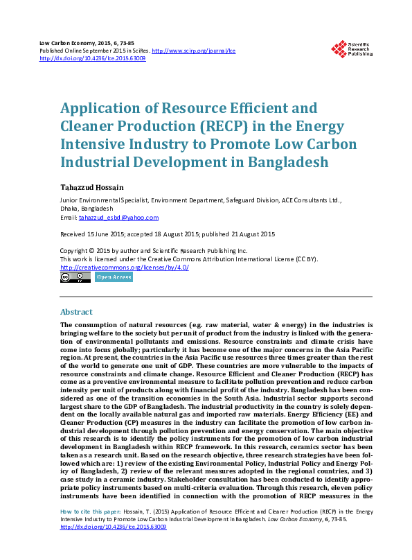 (PDF) Application of Resource Efficient and Cleaner Production (RECP ...