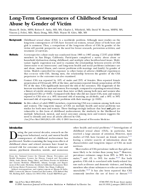 (PDF) Long-Term Consequences of Childhood Sexual Abuse by Gender of Victim