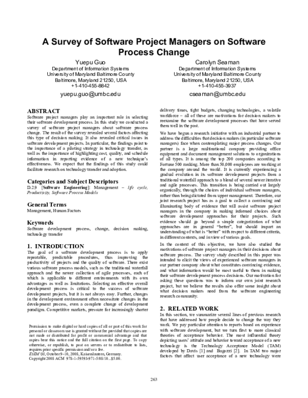 (PDF) A survey of software project managers on software process change