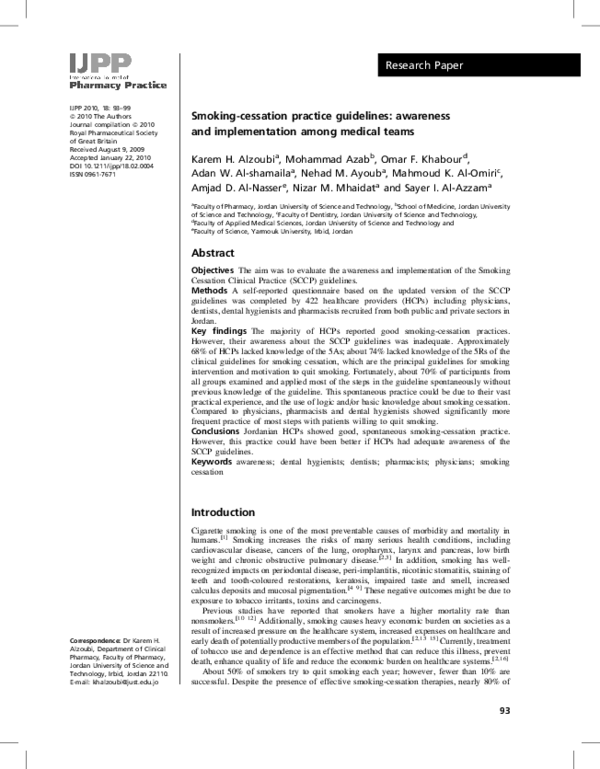 (PDF) Smokingcessation practice guidelines Awareness and