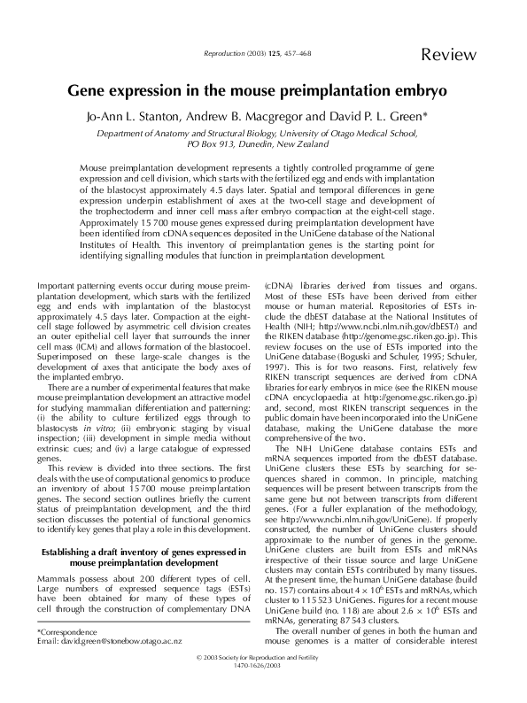 (PDF) Gene Expression in Mouse Preimplantation Embryos Affected by ...