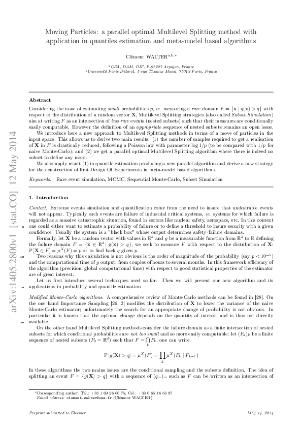 (PDF) Moving particles: A parallel optimal Multilevel Splitting method ...