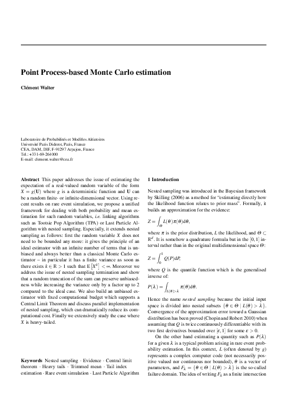 (PDF) Point process-based Monte Carlo estimation