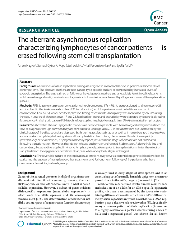 (PDF) The aberrant asynchronous replication characterizing lymphocytes ...
