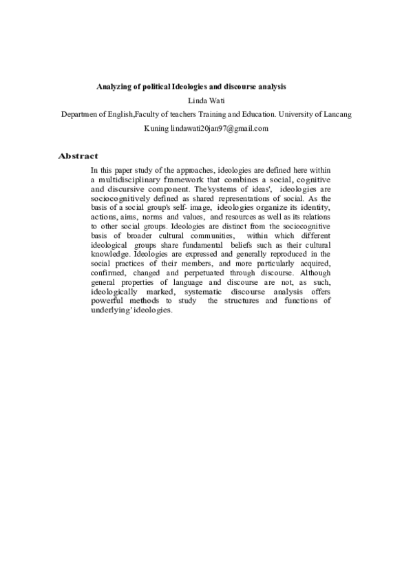 (DOC) Ideology and discourse analysis