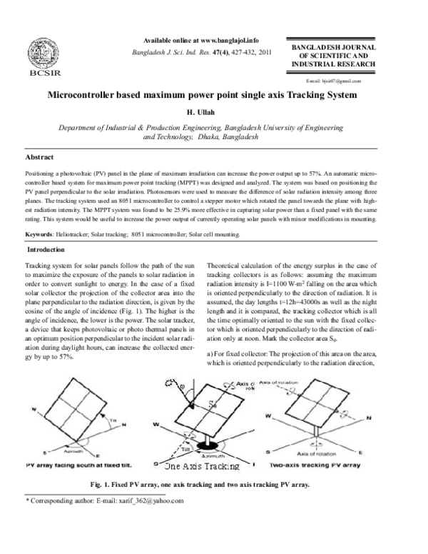 (PDF) Microcontroller based maximum power point single axis Tracking System
