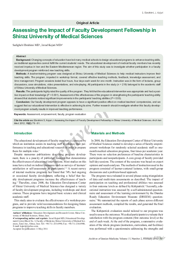 (PDF) Assessing the Impact of Faculty Development Fellowship in Shiraz ...