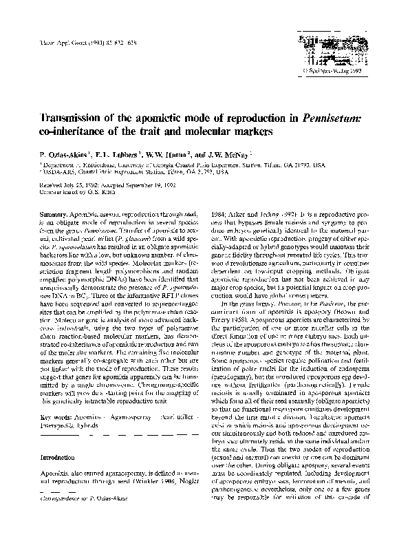 (PDF) Transmission of the apomictic mode of reproduction in Pennisetum ...