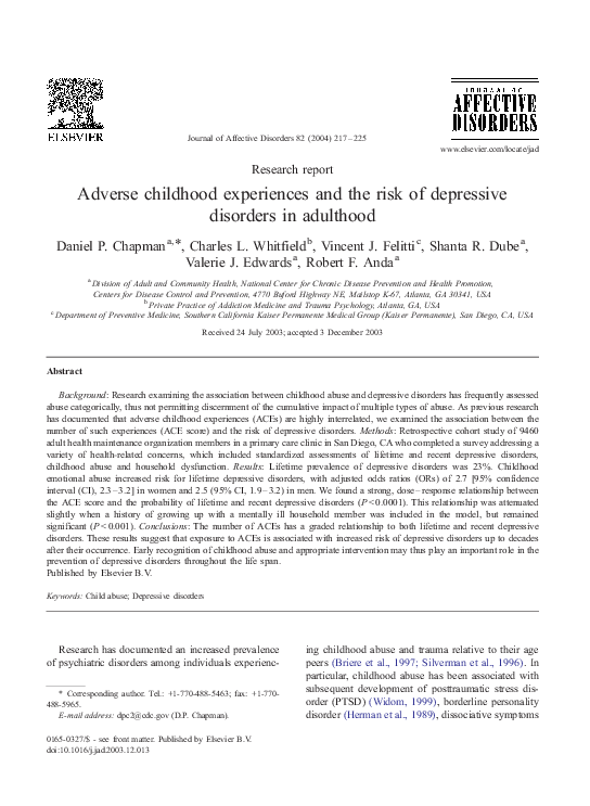 (PDF) Adverse childhood experiences and the risk of depressive ...