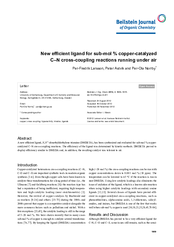 (PDF) New efficient ligand for sub-mol % copper-catalyzed C–N cross ...