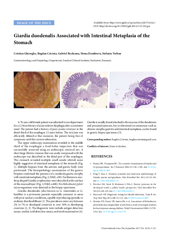 (PDF) Giardia duodenalis associated with intestinal metaplasia of the ...