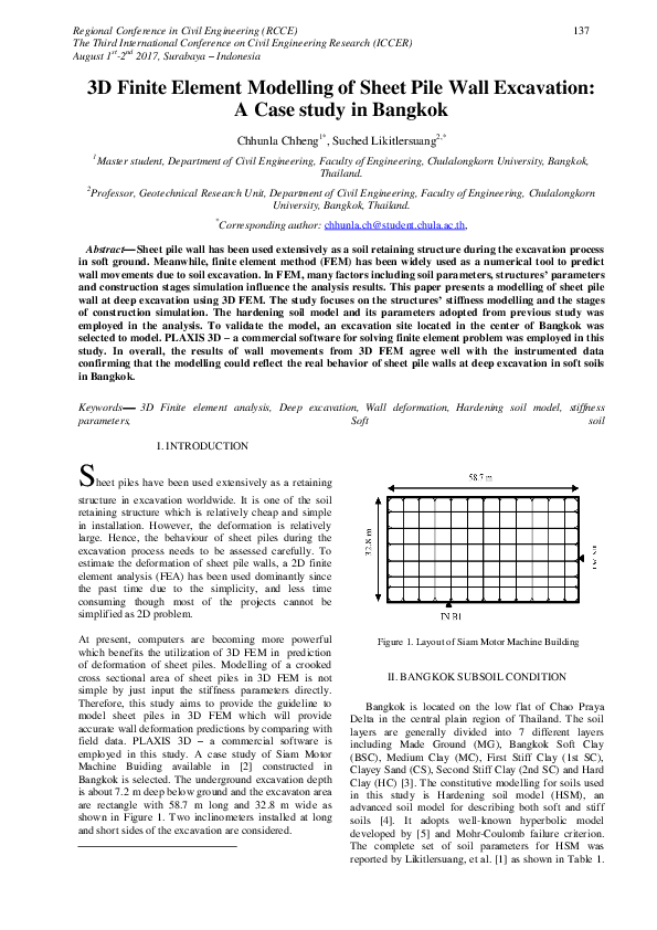 (PDF) 3D Finite Element Modelling of Sheet Pile Wall Excavation: A Case ...