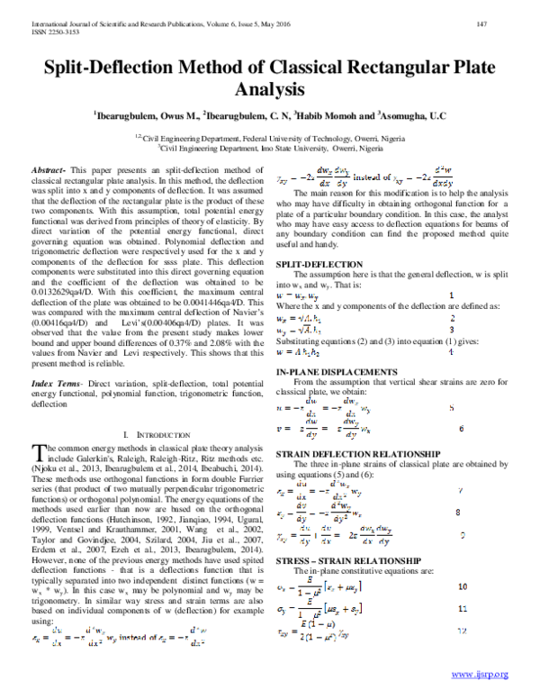 (PDF) Split-Deflection Method of Classical Rectangular Plate Analysis