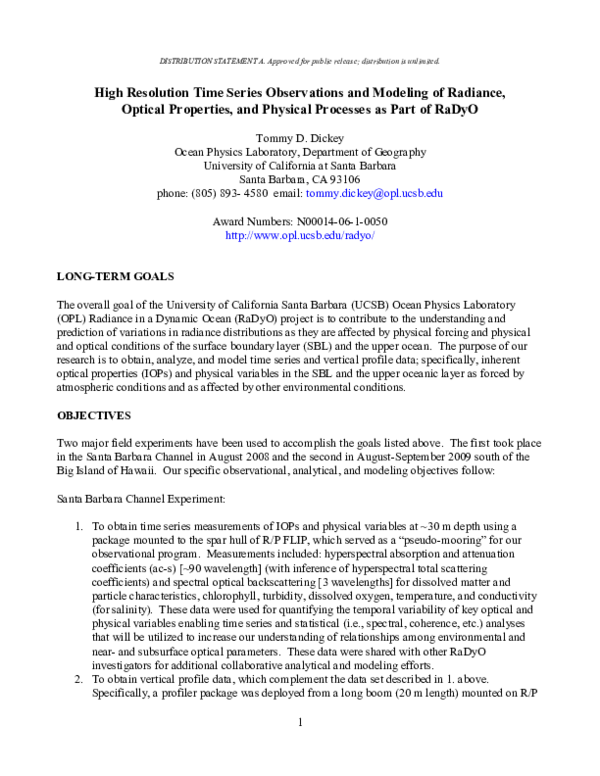 (PDF) High Resolution Time Series Observations and Modeling of Radiance ...