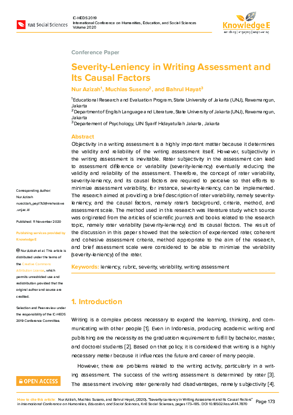 (PDF) Severity-Leniency in Writing Assessment and Its Causal Factors