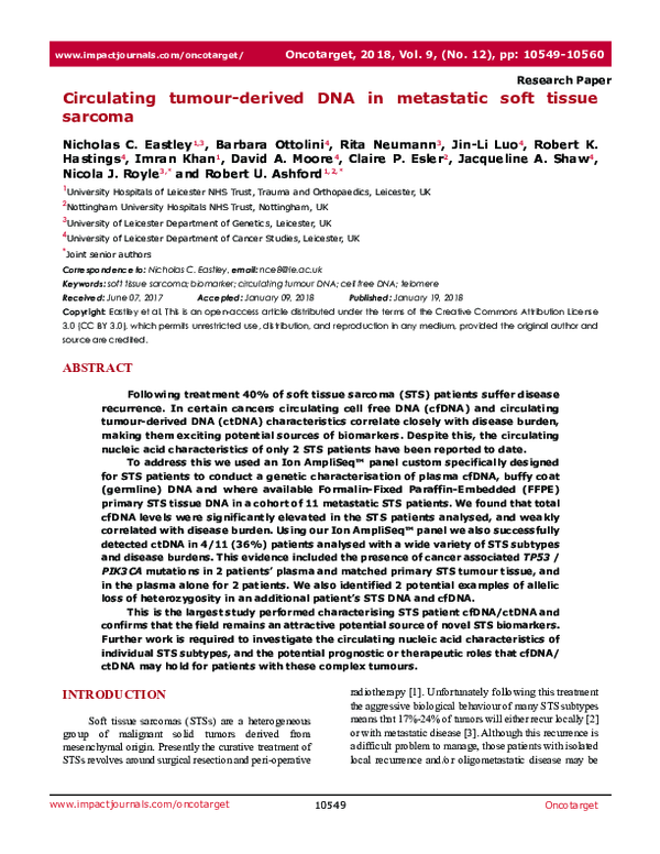 (PDF) Circulating tumour-derived DNA in metastatic soft tissue sarcoma