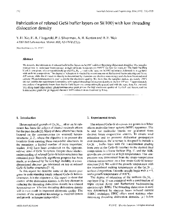 (PDF) Fabrication of relaxed GeSi buffer layers on Si(100) with low
