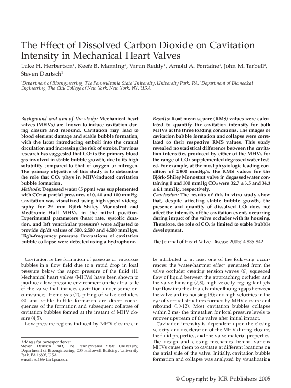(PDF) The effect of dissolved carbon dioxide on cavitation intensity in ...