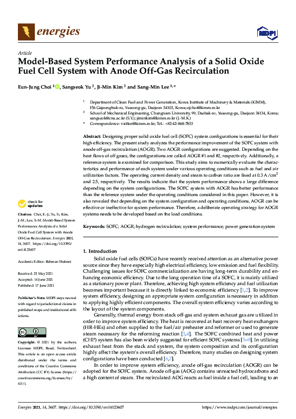 (PDF) Model-Based System Performance Analysis of a Solid Oxide Fuel ...