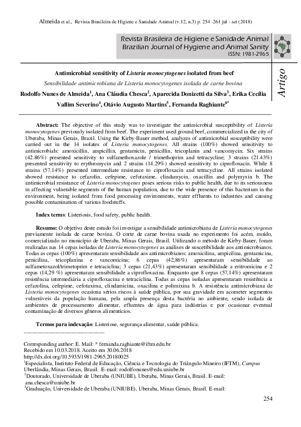 (PDF) Antimicrobial sensitivity of Listeria monocytogenes isolated from ...
