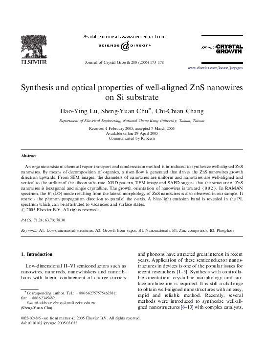 (PDF) Synthesis and optical properties of well-aligned ZnO nanorod ...