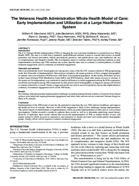 (PDF) The Veterans Health Administration Whole Health Model of Care ...