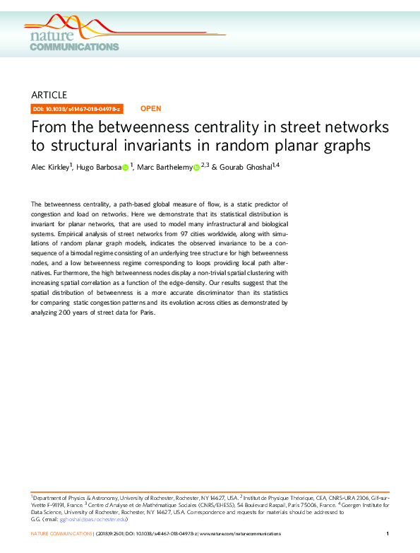 (PDF) From the betweenness centrality in street networks to structural ...
