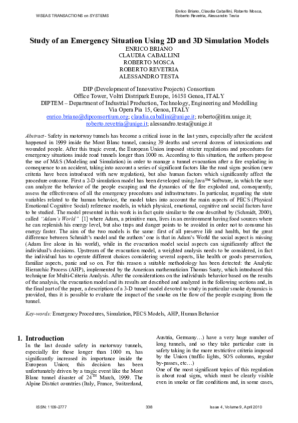 (PDF) Study of an emergency situation using 2D and 3D simulation models