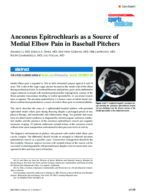 (PDF) Anconeus Epitrochlearis as a Source of Medial Elbow Pain in