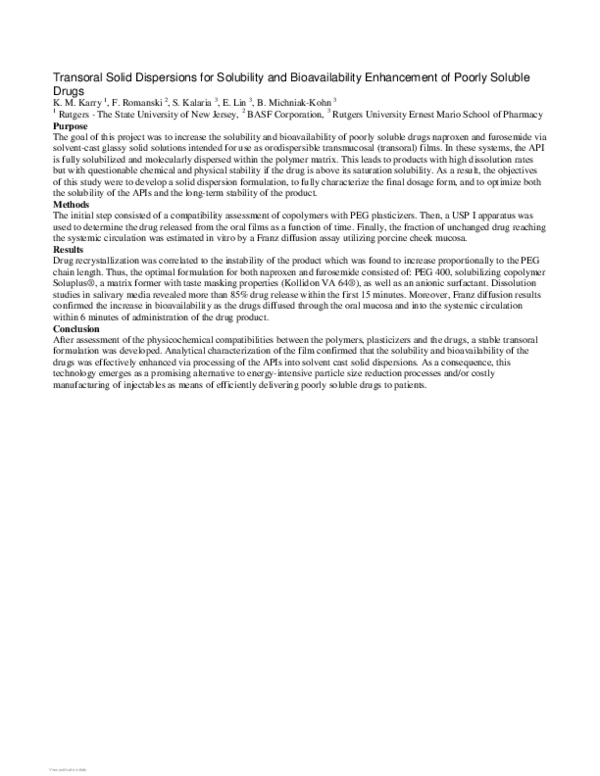 (PDF) Transoral Solid Dispersions for Solubility and Bioavailability ...