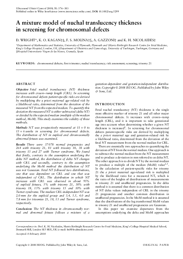(PDF) A mixture model of nuchal translucency thickness in screening for ...