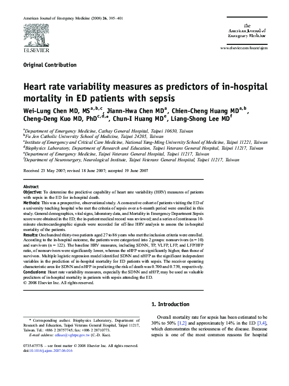 (PDF) Heart rate variability measures as predictors of in-hospital ...