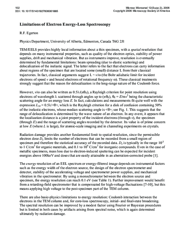 (PDF) Limitations of Electron EnergyLoss Spectroscopy R. Egerton