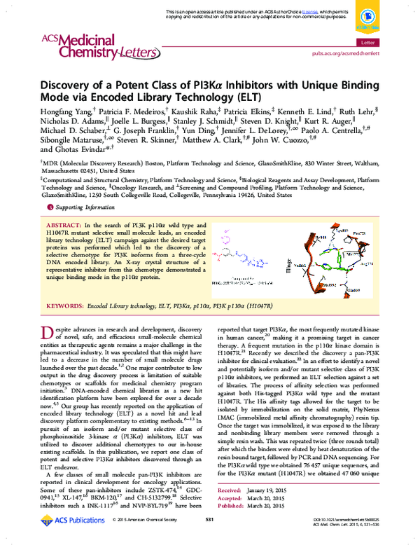 (PDF) Discovery of a potent class of PI3Kα inhibitors with unique ...