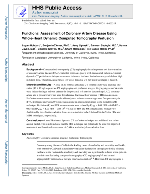 (PDF) Functional Assessment of Coronary Artery Disease
