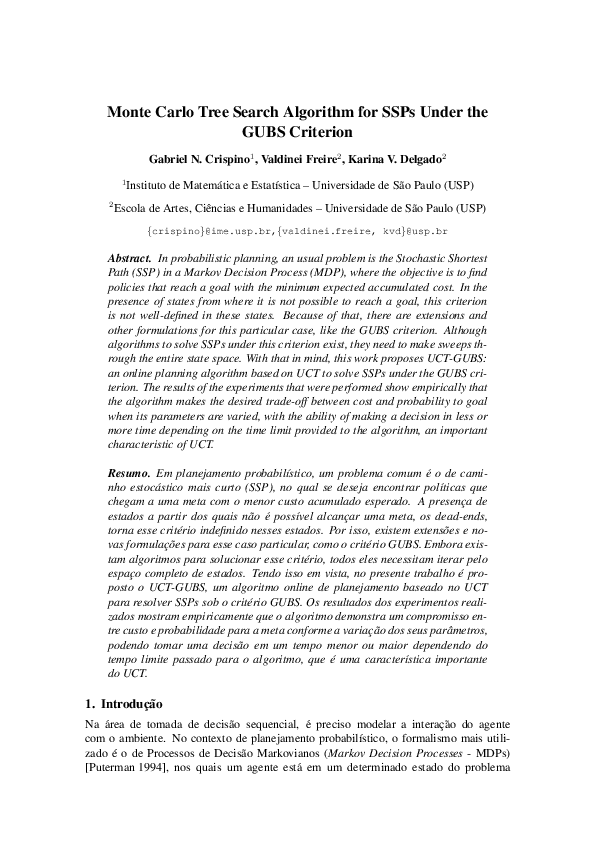 (PDF) Algoritmo de Monte Carlo Tree Search para SSPs sob o critério GUBS