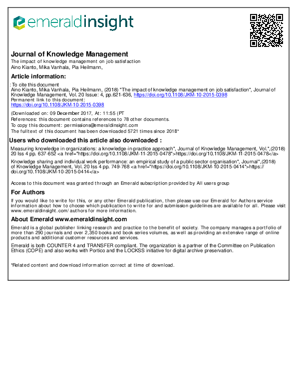 (PDF) The impact of knowledge management on job satisfaction