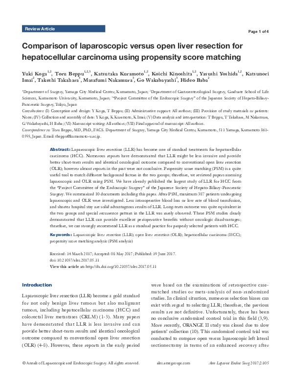 (PDF) Comparison of laparoscopic versus open liver resection for ...