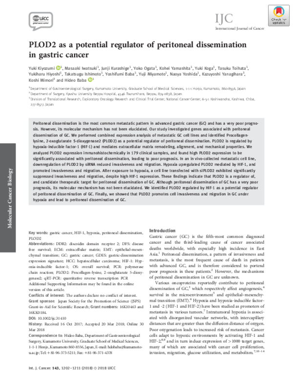 (PDF) PLOD2 as a potential regulator of peritoneal dissemination in ...
