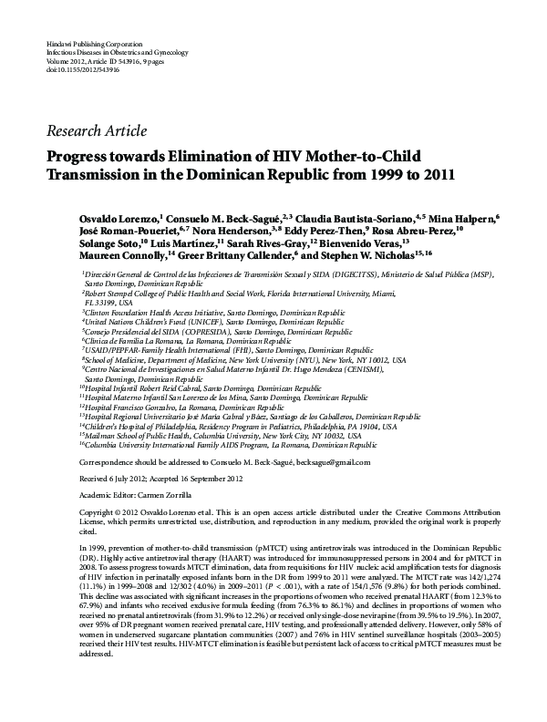 (PDF) Progress towards Elimination of HIV Mother-to-Child Transmission ...