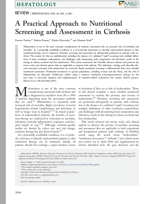 (PDF) A practical approach to nutritional screening and assessment in ...