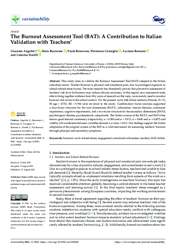 (PDF) The Burnout Assessment Tool (BAT): A Contribution to Italian ...