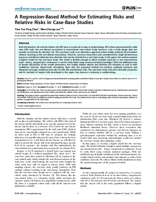 (PDF) A Regression-Based Method for Estimating Risks and Relative Risks ...