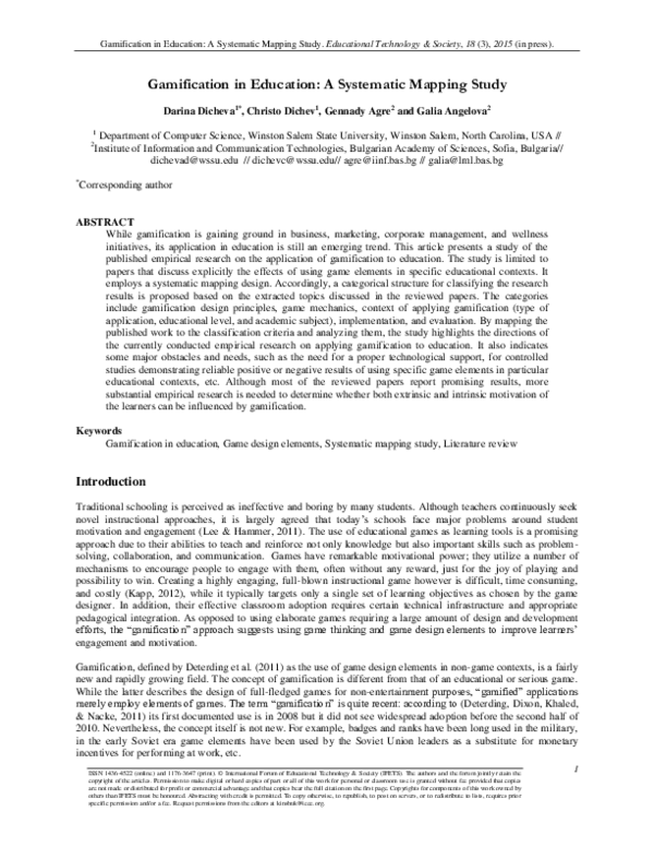 (PDF) Gamification in Education: A Systematic Mapping Study