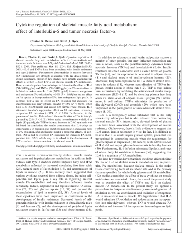 (PDF) Cytokine regulation of skeletal muscle fatty acid metabolism ...